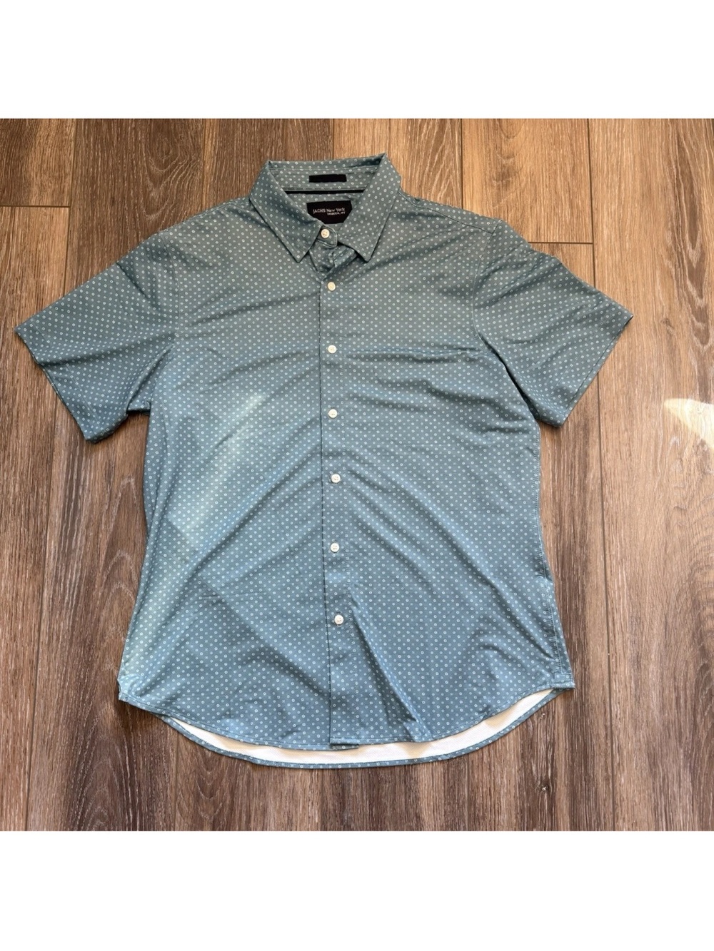 JACHS New York Tribeca NY Men's L Green Geometric Short Sleeve Button Down Shirt